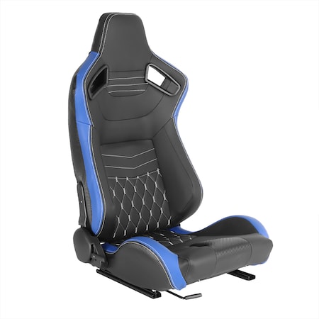 Spec-D Tuning Racing Seat - Black With Blue Pvc With White Stitching  - Right Side, PK2 RS-2704R
